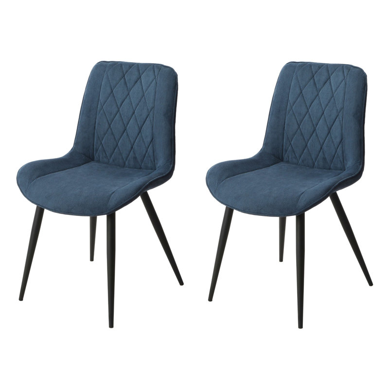 Kalie Pair of Upholstered Diamond Stitched Dining Chairs, Blue