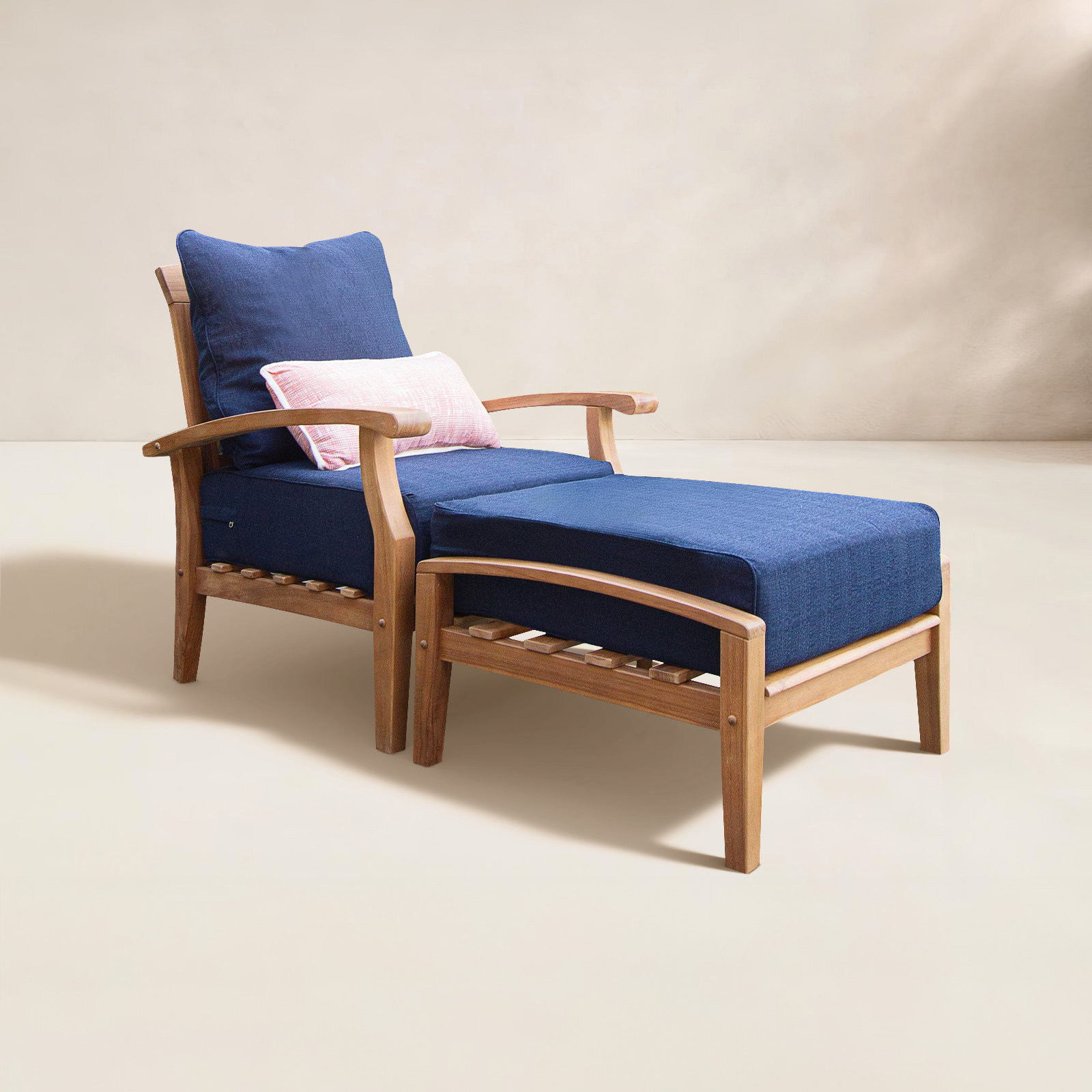 Teak Patio Lounge Chair, Navy