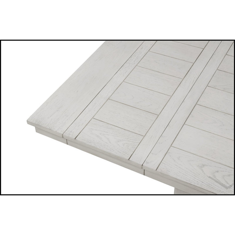 Table de salle à manger rustique en chêne blanc avec rallonge et base en tréteaux