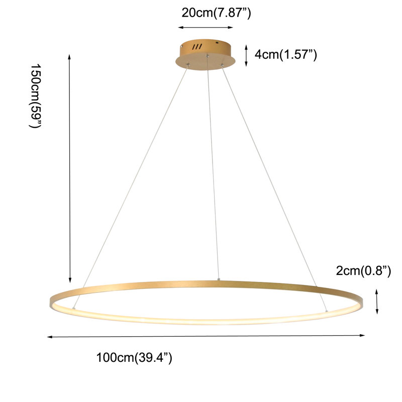 Eliades 39.4 Inch Large LED Simple Pendant Light Remote Dimming, Gold