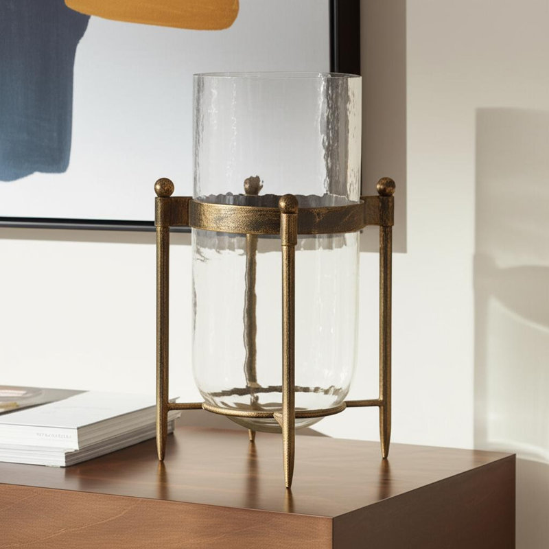 Porte-bougie 14 "en bronze et verre transparent