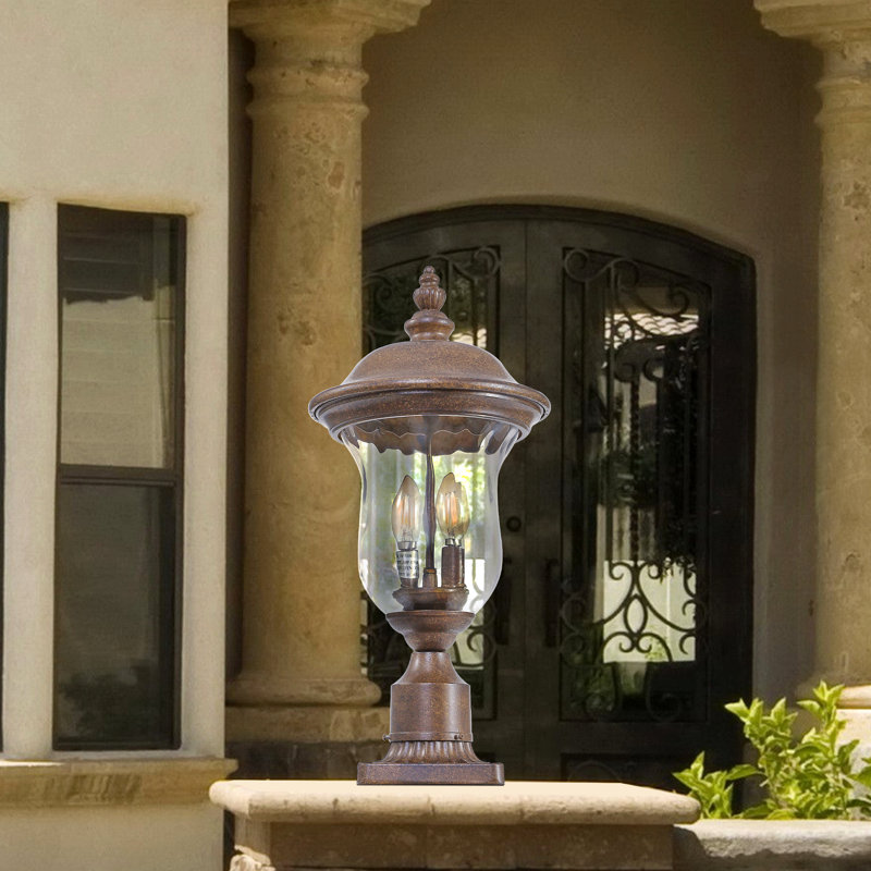 21"(H) Vintage Outdoor Lamp Post Light, Waterproof Garden Patio Lantern With Clear Glass Shade, Classic Bronze Finish, Ideal For Yard, Porch, Walkway, And Driveway Lighting (One Piece & No Bulb)