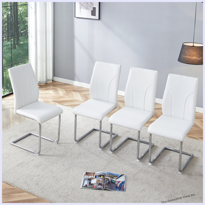 Modern Dining Chairs With Sturdy Leg Chairs, White, 4