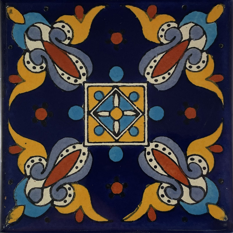 4.2" x 4.2" 9pcs TalaMex Blue Oasis Talavera Mexican Clay Tile Handmade Talavera Backsplash