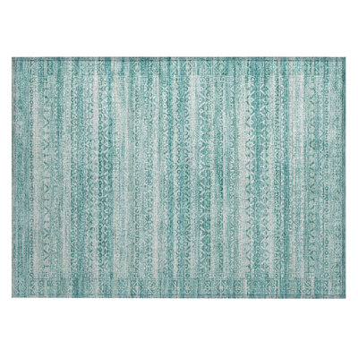 Machine Washable Indoor/Outdoor Xhevrie Aqua Rug