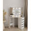 Kialen Modern Corner Makeup Vanity with 10  LED Lights, Tri-Fold Mirrors and 5 Drawers-76454799