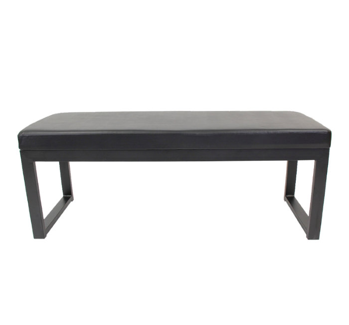 Banc d'intérieur d'intérieur en métal noir avec siège rembourré en vinyle, L 48 po