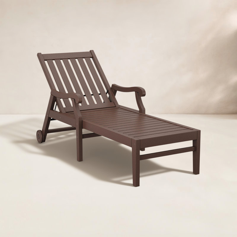 POLYWOOD x Birch Lane Verlyn Chaise with Arms and Wheels, Mahogany