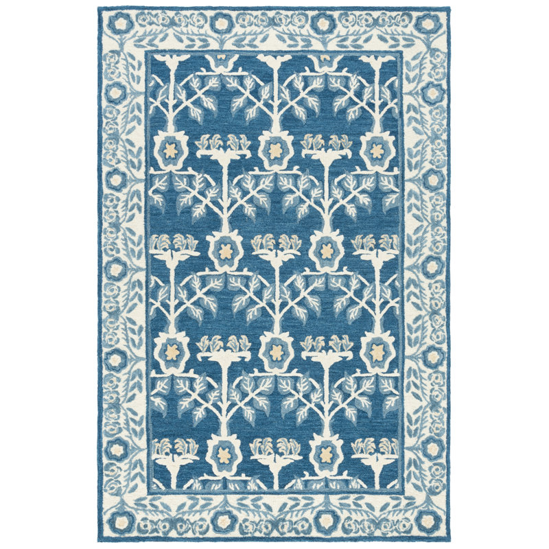 Earthly Treasures 215 Hand Tufted Wool/Cotton/Viscose Floral Rug in Navy/Ivory, Rectangle 9' x 12'
