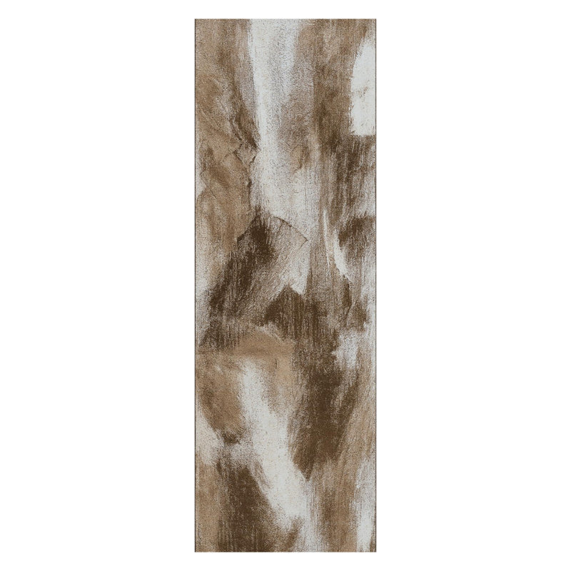 8' Brown And Beige Abstract Runner Rug