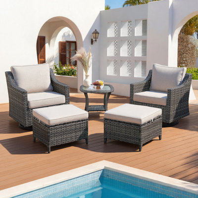 Ensemble de meubles de patio 5 pièces, chaises berçantes et repose-pieds pivotants pour l'extérieur