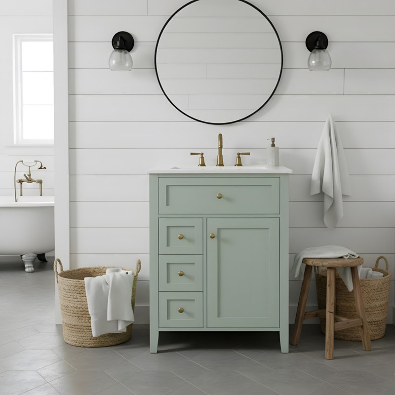 Meuble-lavabo de 24 po avec lavabo, 3 tiroirs et armoire, Vert, 24"