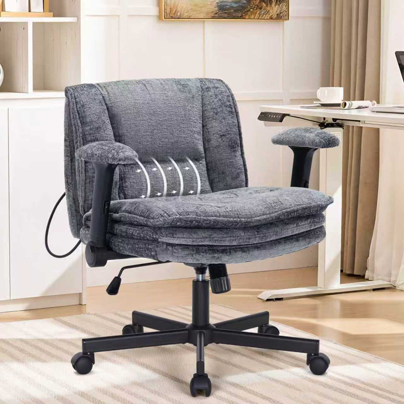 Criss Cross Chair with Flip-up Arms, Wide Criss Legged Chair with 3 Layer Cushion, Ergonomic Office Desk Chair with Wheels, Swivel Vanity Chair for Office, Living Room, Bedroom