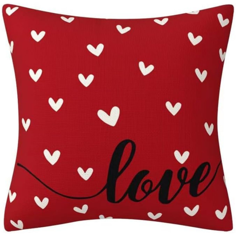 Couvertures décoratives pour la Saint-Valentin 18 x 18, ensemble de 4 taies d'oreiller en lin avec cœur rouge Love You More pour grand canapé