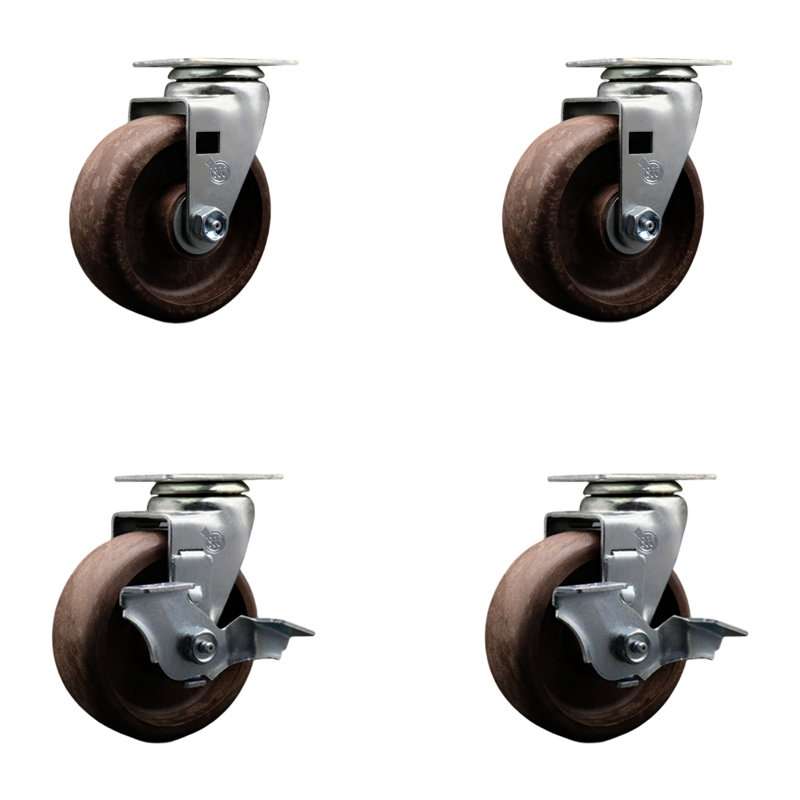 Ensemble de roulettes pivotantes en nylon 4 pièces avec freins en bronze 4 pièces