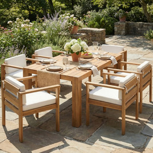 7-Piece Patio Dining Set for 6, Outdoor Furniture Sets with Rectangle Table, Patio Table and Chairs Set with Removable Cushions for Backyard