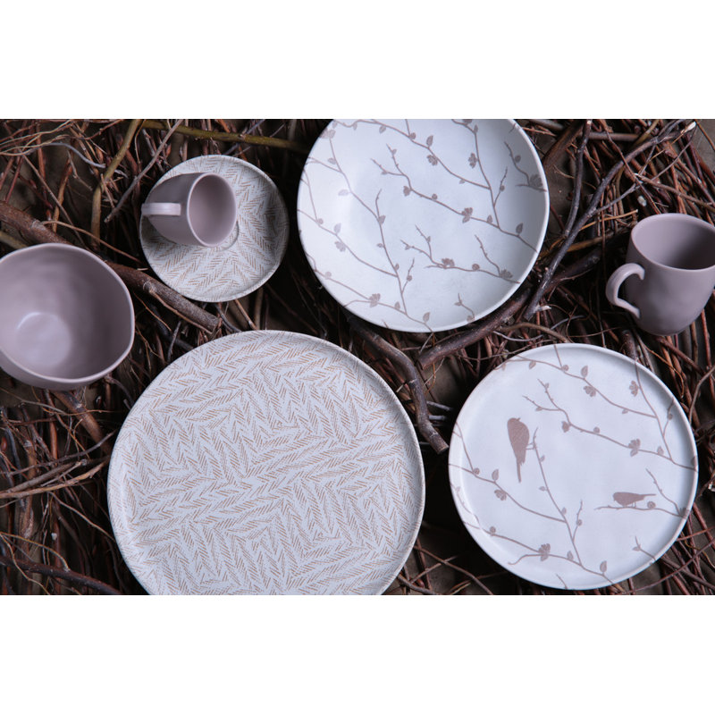 Luar 8.86'' Beige Ceramic Floral Salad/Dessert Plates, Set of 6