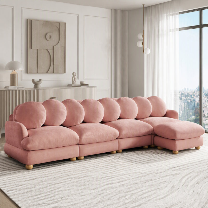 Canapé modulaire modulaire avec revêtement en chenille et repose-pieds mobile, Chenille rose