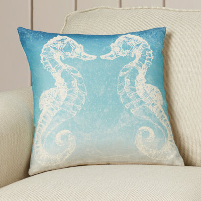 Seahorse Cotton Blend Reversible Throw Pillow