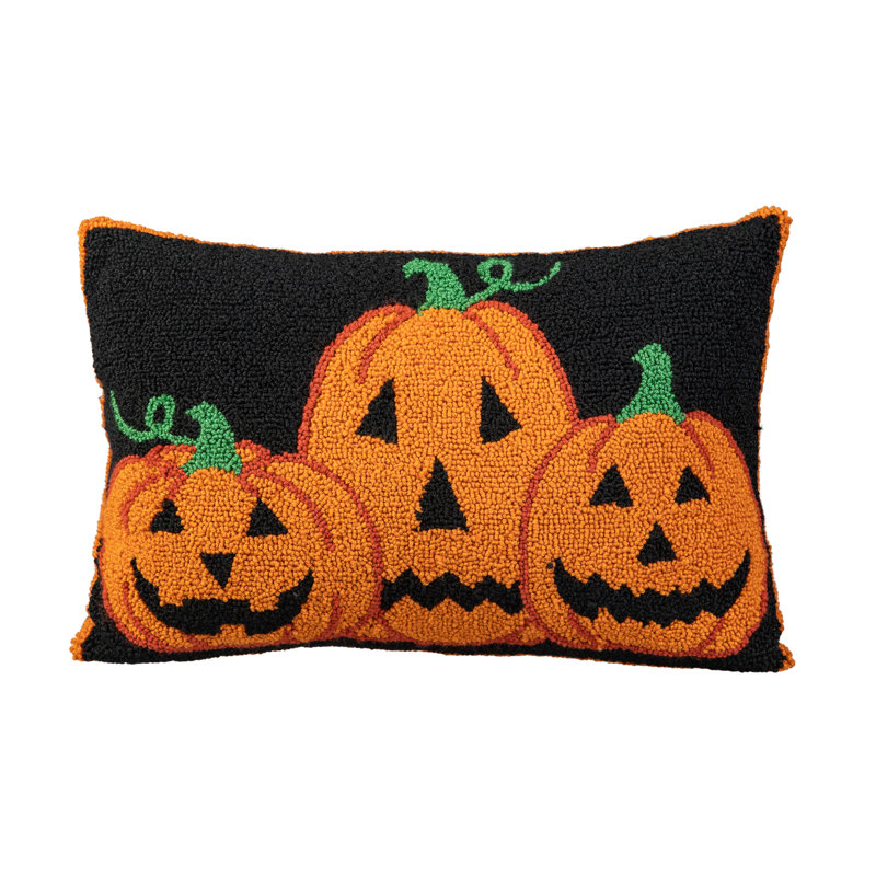 Handmade Black Halloween Pumpkins Rectangular Throw Pillow