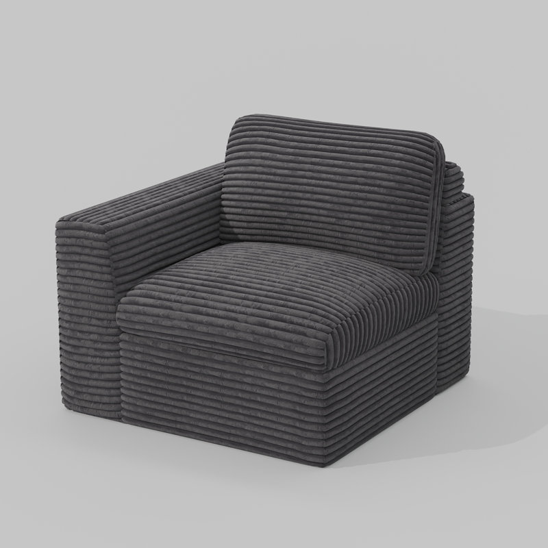 Wide Plush Corduroy Compression Boneless Sofa Corner Seat Module, Left Seat, Right Seat, Gray