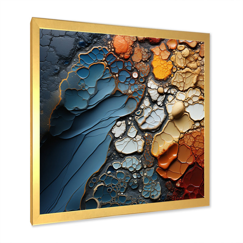 «Blue and Orange Fluid mouvements», reproduction sur toile, H 36 po x l 36 po x P 1,5 po, Cadre doré à une seule photo