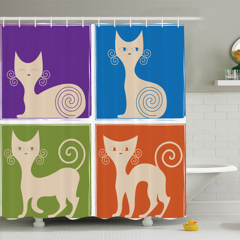 Ensemble de rideau de douche décoration dessinez chats Kids, H 70 po x l 69 po