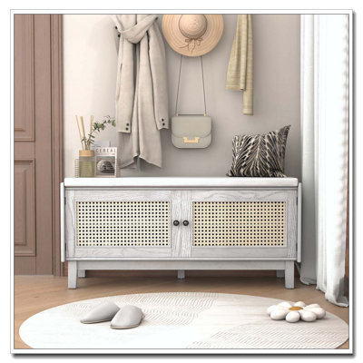 Banc d'entrée avec rangement, banc à chaussures rembourré avec portes doubles