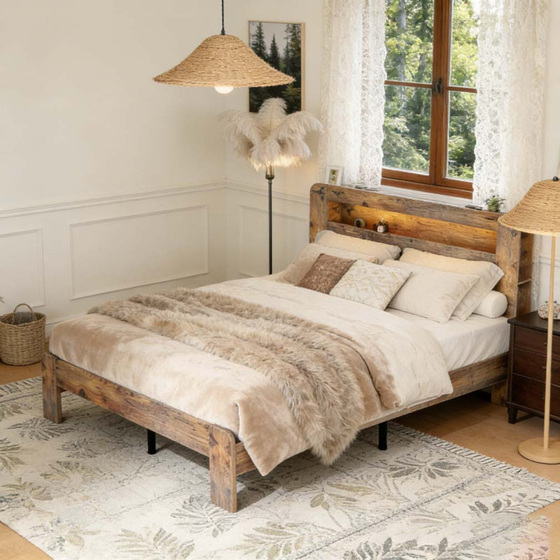 Base de lit plateforme en bois avec rangement, Grand lit