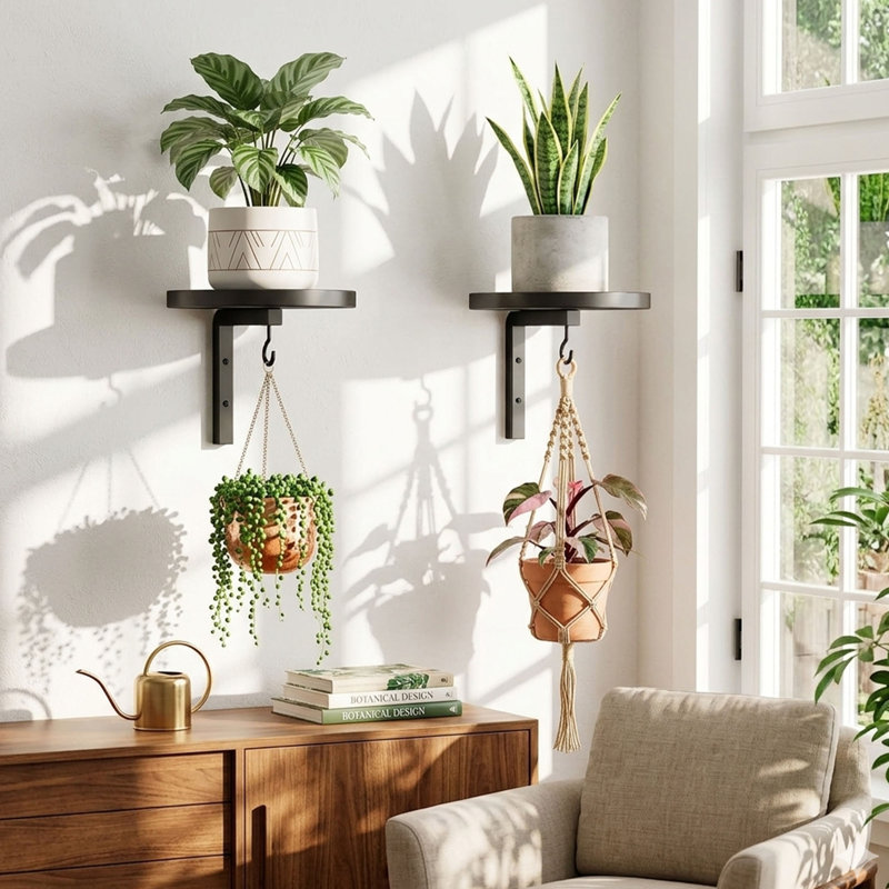 Ensemble de 2 supports muraux pour plantes suspendus en métal pour une utilisation intérieure et extérieure, support à fleurs flottant