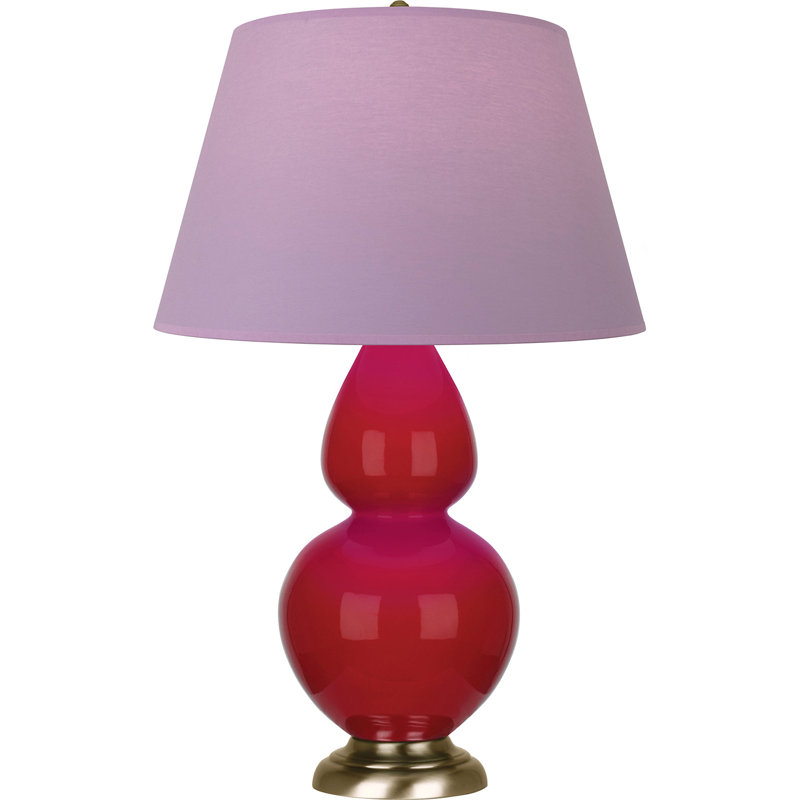 Lampe de table double gourde en céramique, Lavande / prune, Rouge rubis verni / laiton, Laiton