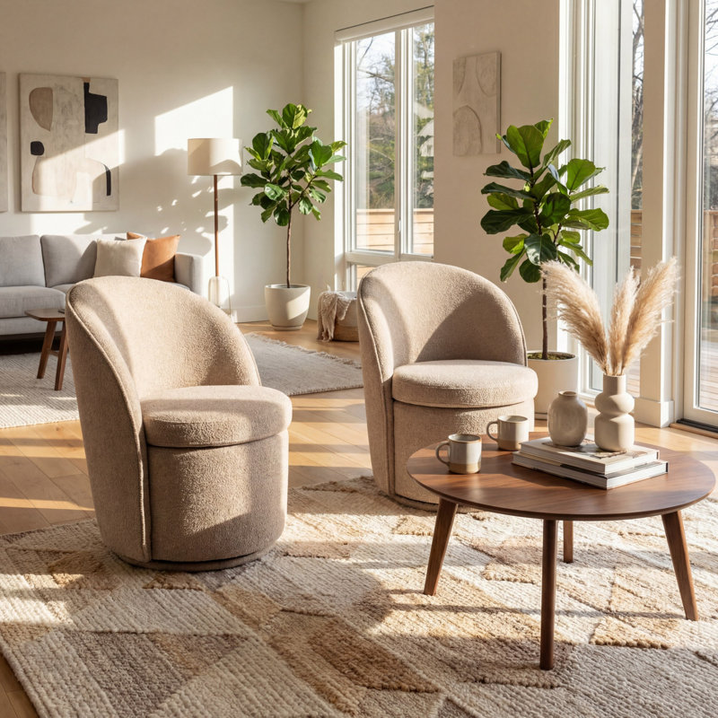 Fauteuil d'appoint rembourré pivotant avec dossier haut, Café