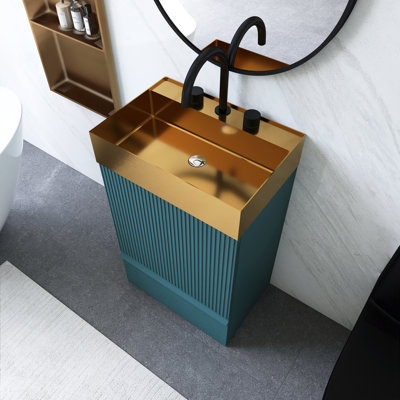 20 po Meuble-lavabo rayé sur pied avec lavabo intégré