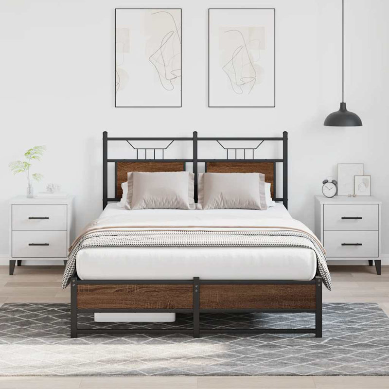 Bed Frame Without Mattress Engineered Wood, Small Double (4'), Brown Oak