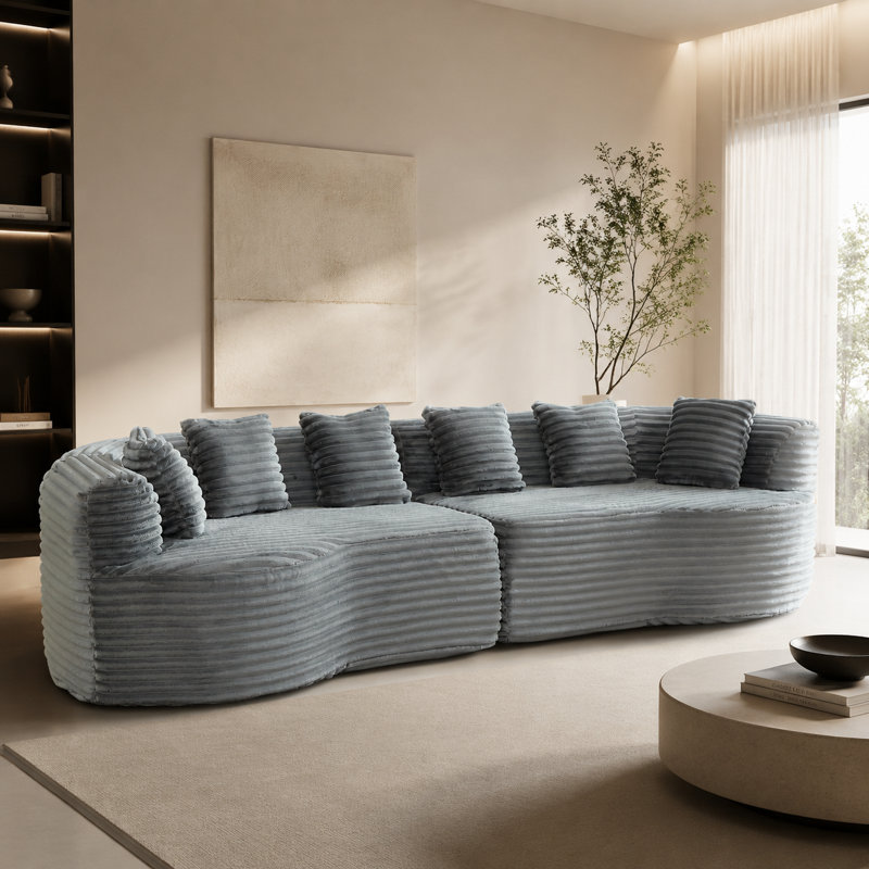 Canapé à compression modulaire Boneless, Gris, Velours côtelé