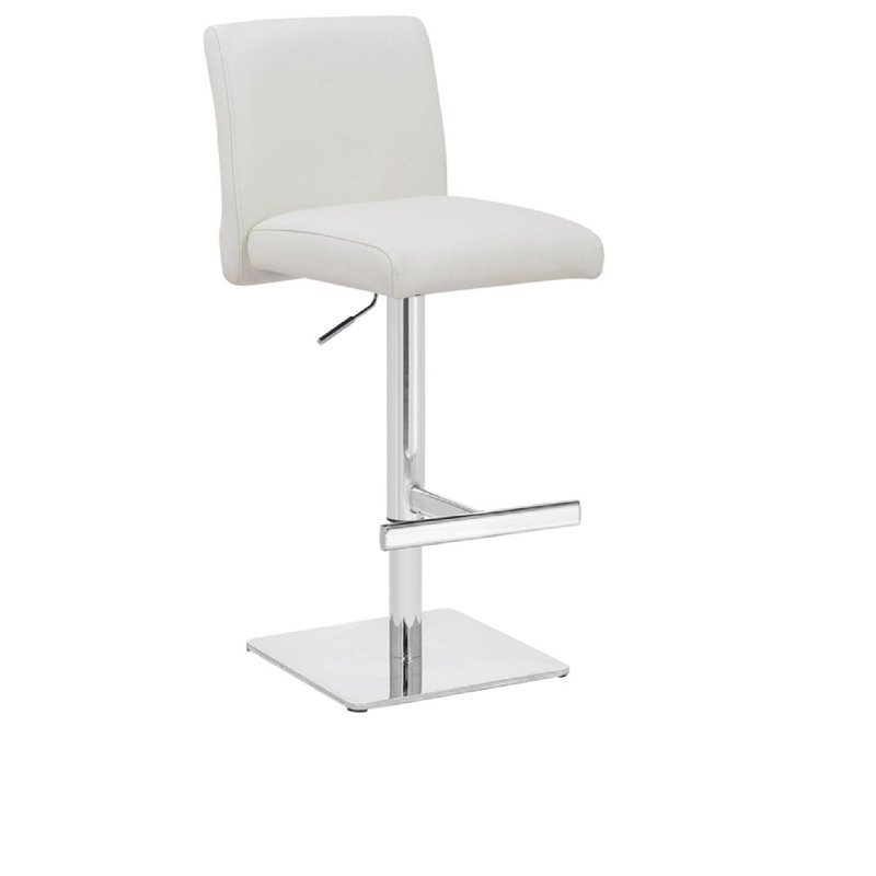 Upholstered Adjustable Height Counter Stool with Metal Frame, White
