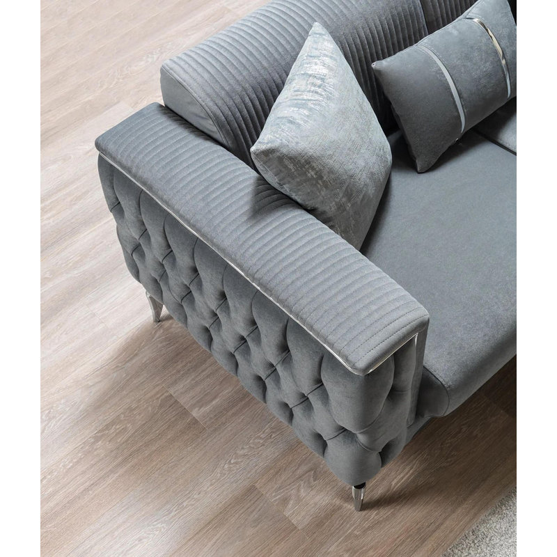 Ensemble de salon Belinda, Gris, Canapé, causeuse, fauteuil