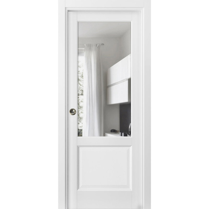 Porte coulissante Lucia 1533 Blanc Soie avec ensemble de garnitures et quincaillerie pour rail en bois massif, pour chambre à coucher, portes robustes - 42 po x 80 po