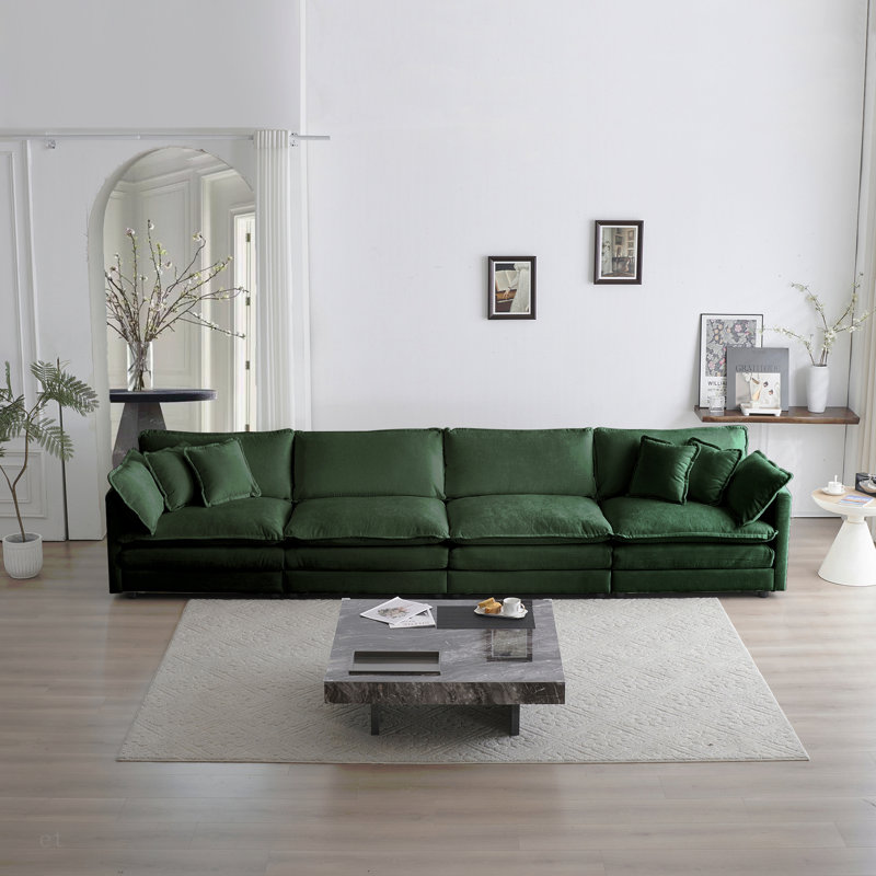 Free Combination Modular Sofa Free,4 Seater Sofa Comfy Chenille Fabric,Sectional Sofa Couch, Chenille, Green Chenille