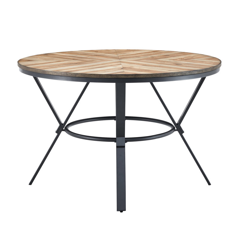 Table ronde attrayante avec plateau en bouleau et pieds en métal