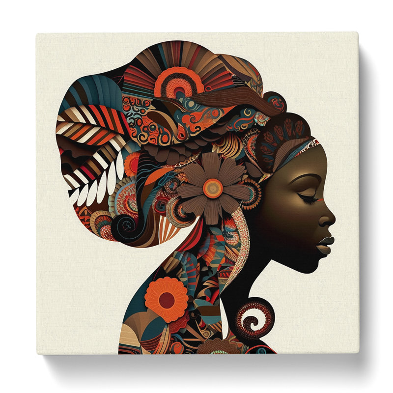 African Woman Paisley - Wrapped Canvas - Framed Print