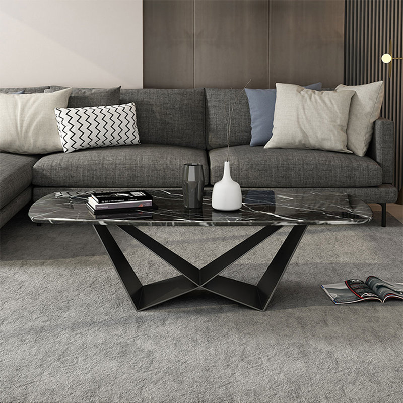 Table basse rectangulaire en marbre noir, H 17,72 po x l 55,12 po x P 27,56 po, Noir