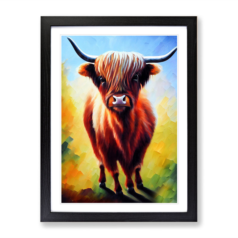 The Amazing Highland Cow - Print, White, 48cm H x 36cm W, Black Framed Paper