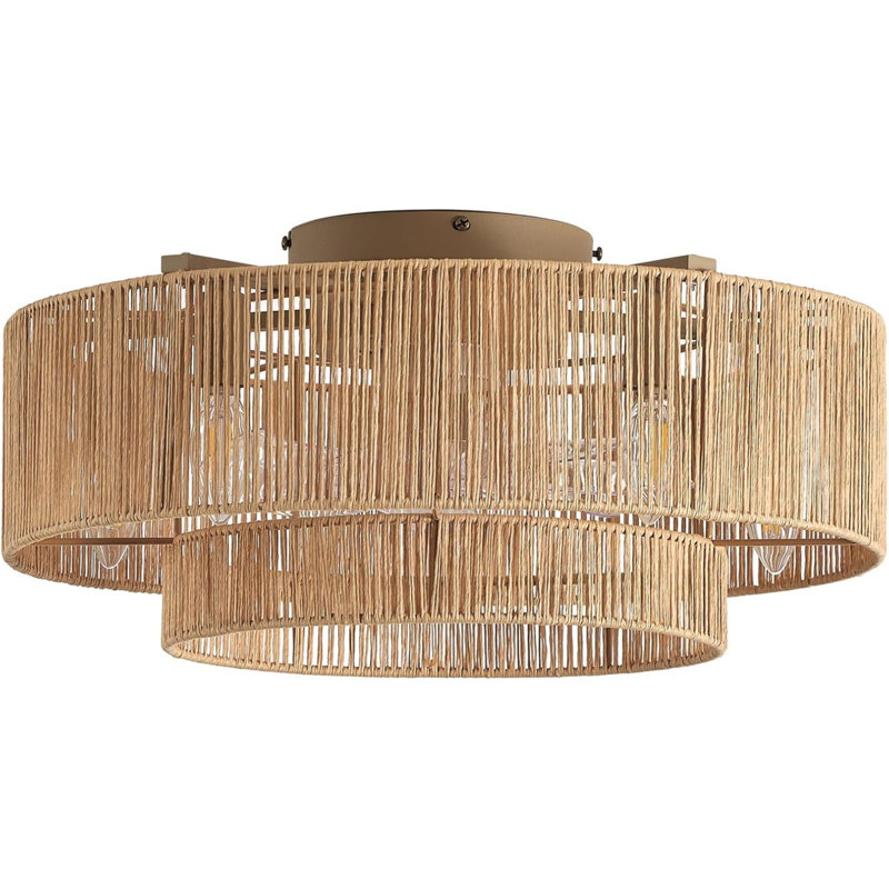 20'' Rattan Boho Ceiling Fan with Light, Enclosed Caged Ceiling Fans with Lights and Remote Control, Coastal Flush Mount with Reversible 6 Speeds for Living Room Bedroom Kitchen