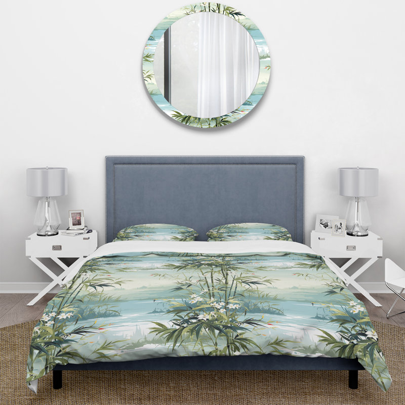 Literie en bambou tropical Zen, Housse de couette simple + 1 taie décorative stan