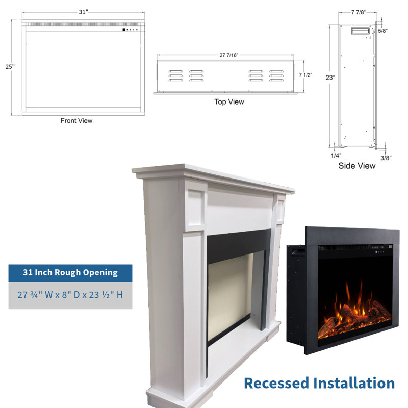 Fireplug Pro Smart Electric Fireplace Insert with Fire Crackle Sound, 25"H x 31"W x 7.88"D