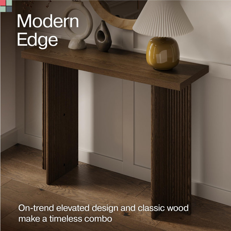 Walnut Fluted Console Table with Solid Wood Legs