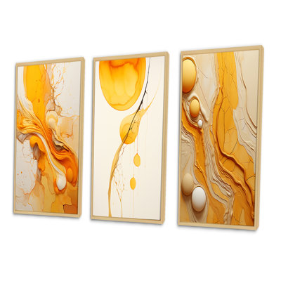 " Undefined Continuation Liquid Waves Yellow " 3 - Pieces