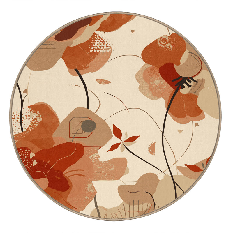 Tapis abstrait moelleux et moelleux à motif abstrait écossais Scott Poppy, Rond 5 pi