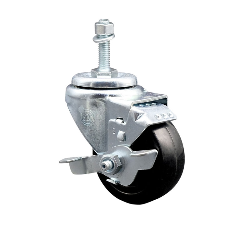Roue de 3,5 po à roue en caoutchouc pivotante rigide de 10 mm avec frein SCC